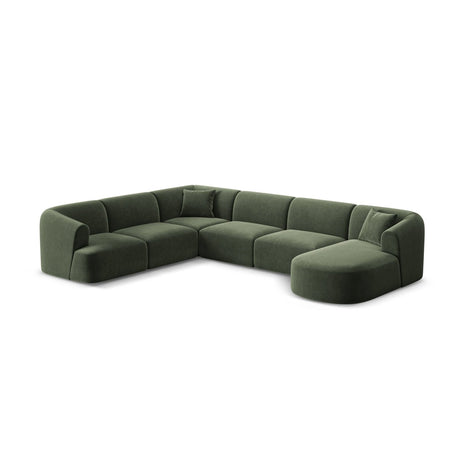 Campi 7-Sitzer Panorama Ecksofa, Linke Seite, aus Samt in Grün (Vogue 11), Beine aus Schwarzes Plastik, 330x255x70 cm von Cosmopolitan Design – Bild 4