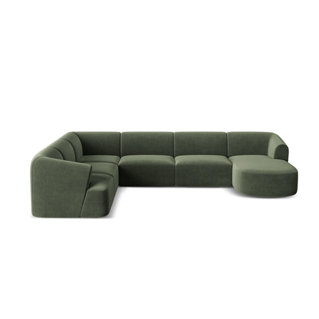 Campi 7-Sitzer Panorama Ecksofa, Linke Seite, aus Samt in Grün (Vogue 11), Beine aus Schwarzes Plastik, 330x255x70 cm von Cosmopolitan Design – Bild 5
