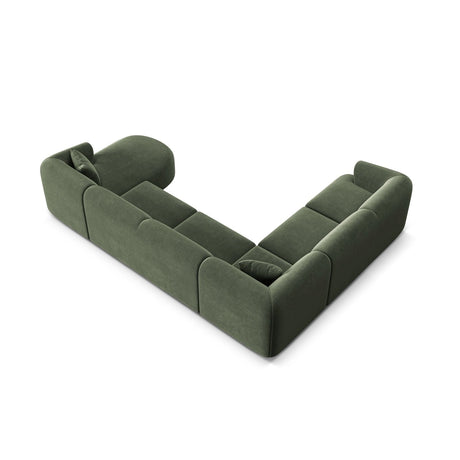 Campi 7-Sitzer Panorama Ecksofa, Linke Seite, aus Samt in Grün (Vogue 11), Beine aus Schwarzes Plastik, 330x255x70 cm von Cosmopolitan Design – Bild 6