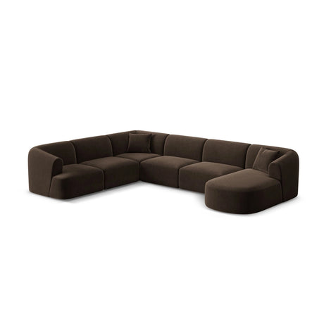 Campi 7-Sitzer Panorama Ecksofa, Linke Seite, aus Samt in Schokolade (Vogue 6), Beine aus Schwarzes Plastik, 330x255x70 cm von Cosmopolitan Design – Bild 4