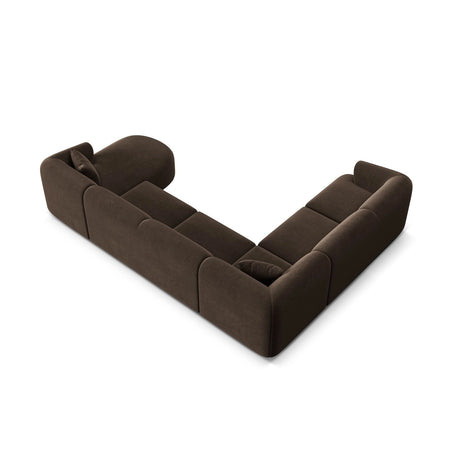 Campi 7-Sitzer Panorama Ecksofa, Linke Seite, aus Samt in Schokolade (Vogue 6), Beine aus Schwarzes Plastik, 330x255x70 cm von Cosmopolitan Design – Bild 6