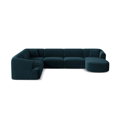 Campi 7-Sitzer Panorama Ecksofa, Linke Seite, aus Samt in Tiefes Petrol (Vogue 13), Beine aus Schwarzes Plastik, 330x255x70 cm von Cosmopolitan Design – Bild 1