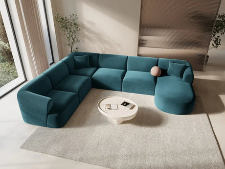 Campi 7-Sitzer Panorama Ecksofa, Linke Seite, aus Samt in Tiefes Petrol (Vogue 13), Beine aus Schwarzes Plastik, 330x255x70 cm von Cosmopolitan Design – Bild 2