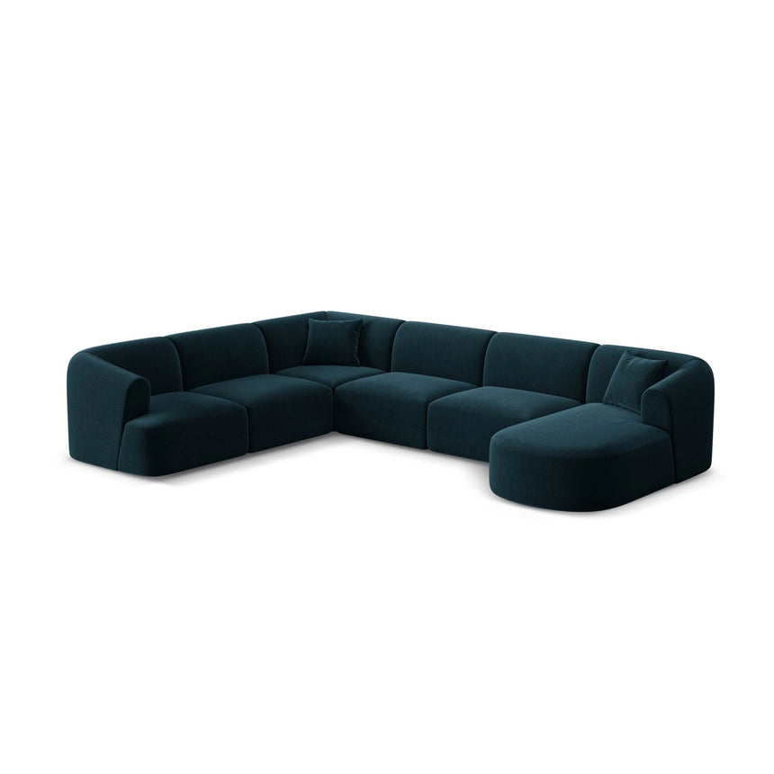 Campi 7-Sitzer Panorama Ecksofa, Linke Seite, aus Samt in Tiefes Petrol (Vogue 13), Beine aus Schwarzes Plastik, 330x255x70 cm von Cosmopolitan Design – Bild 4