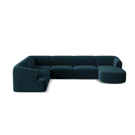 Campi 7-Sitzer Panorama Ecksofa, Linke Seite, aus Samt in Tiefes Petrol (Vogue 13), Beine aus Schwarzes Plastik, 330x255x70 cm von Cosmopolitan Design – Bild 5
