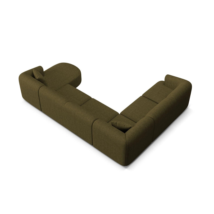 Campi 7-Sitzer Panorama Ecksofa, Linke Seite, aus Strukturierter Stoff in Grün (Moly 38), Beine aus Schwarzes Plastik, 330x255x70 cm von Cosmopolitan Design – Bild 6