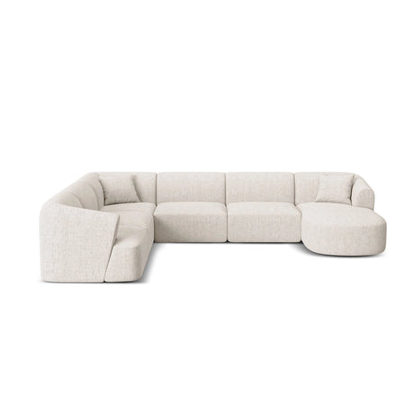 Campi 7-Sitzer Panorama Ecksofa, Linke Seite, aus Strukturierter Stoff in Hellbeige (Moly 02), Beine aus Schwarzes Plastik, 330x255x70 cm von Cosmopolitan Design – Bild 1