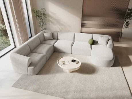 Campi 7-Sitzer Panorama Ecksofa, Linke Seite, aus Strukturierter Stoff in Hellbeige (Moly 02), Beine aus Schwarzes Plastik, 330x255x70 cm von Cosmopolitan Design – Bild 2