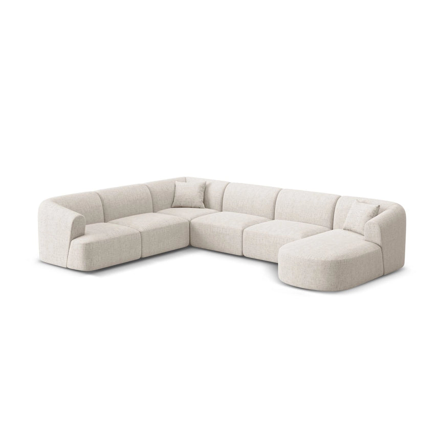 Campi 7-Sitzer Panorama Ecksofa, Linke Seite, aus Strukturierter Stoff in Hellbeige (Moly 02), Beine aus Schwarzes Plastik, 330x255x70 cm von Cosmopolitan Design – Bild 4