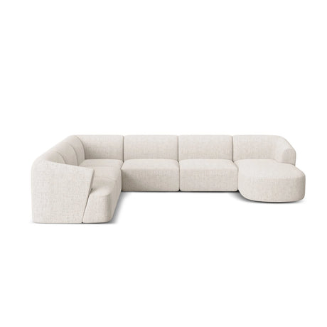 Campi 7-Sitzer Panorama Ecksofa, Linke Seite, aus Strukturierter Stoff in Hellbeige (Moly 02), Beine aus Schwarzes Plastik, 330x255x70 cm von Cosmopolitan Design – Bild 5