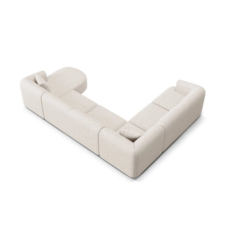 Campi 7-Sitzer Panorama Ecksofa, Linke Seite, aus Strukturierter Stoff in Hellbeige (Moly 02), Beine aus Schwarzes Plastik, 330x255x70 cm von Cosmopolitan Design – Bild 6