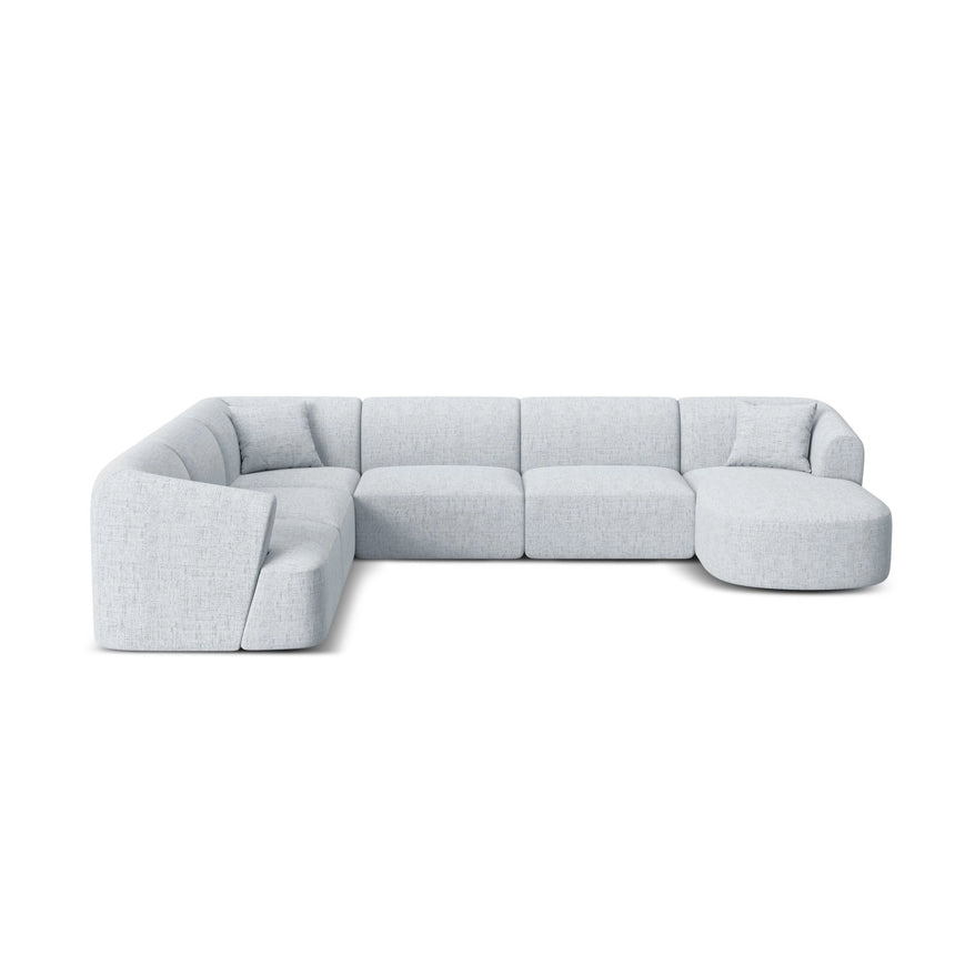 Campi 7-Sitzer Panorama Ecksofa, Linke Seite, aus Strukturierter Stoff in Hellgrau (Moly 70), Beine aus Schwarzes Plastik, 330x255x70 cm von Cosmopolitan Design – Bild 1