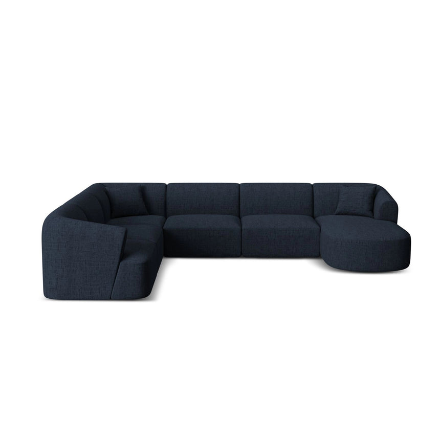 Campi 7-Sitzer Panorama Ecksofa, Linke Seite, aus Strukturierter Stoff in Königsblau (Moly 79), Beine aus Schwarzes Plastik, 330x255x70 cm von Cosmopolitan Design – Bild 1