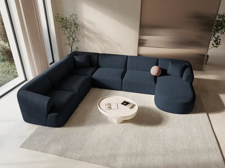 Campi 7-Sitzer Panorama Ecksofa, Linke Seite, aus Strukturierter Stoff in Königsblau (Moly 79), Beine aus Schwarzes Plastik, 330x255x70 cm von Cosmopolitan Design – Bild 2