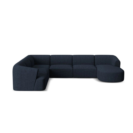 Campi 7-Sitzer Panorama Ecksofa, Linke Seite, aus Strukturierter Stoff in Königsblau (Moly 79), Beine aus Schwarzes Plastik, 330x255x70 cm von Cosmopolitan Design – Bild 5