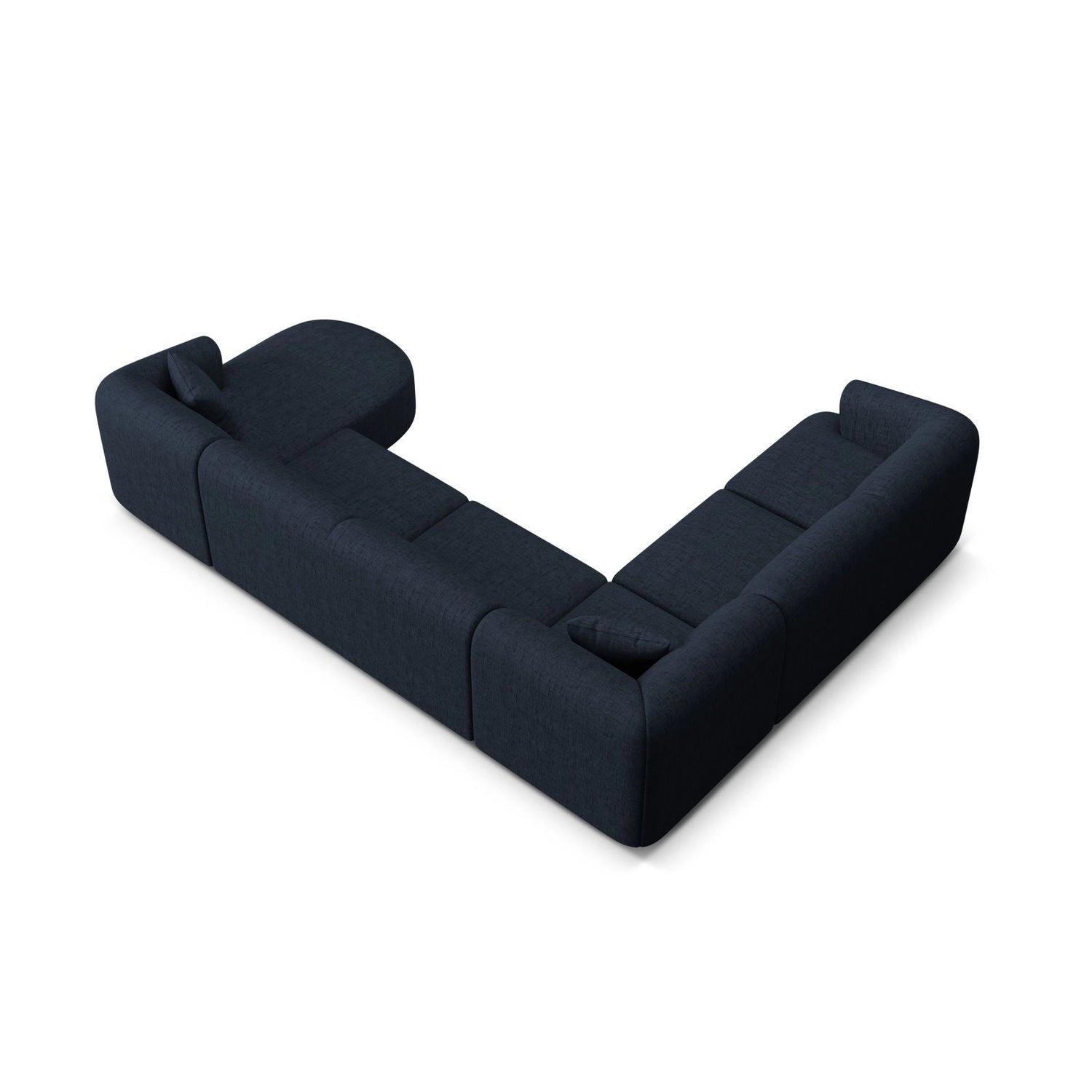 Campi 7-Sitzer Panorama Ecksofa, Linke Seite, aus Strukturierter Stoff in Königsblau (Moly 79), Beine aus Schwarzes Plastik, 330x255x70 cm von Cosmopolitan Design – Bild 6
