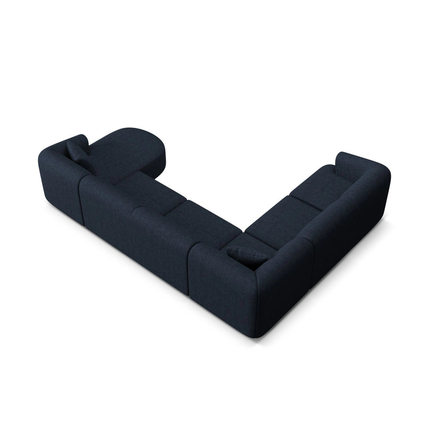 Campi 7-Sitzer Panorama Ecksofa, Linke Seite, aus Strukturierter Stoff in Königsblau (Moly 79), Beine aus Schwarzes Plastik, 330x255x70 cm von Cosmopolitan Design – Bild 6