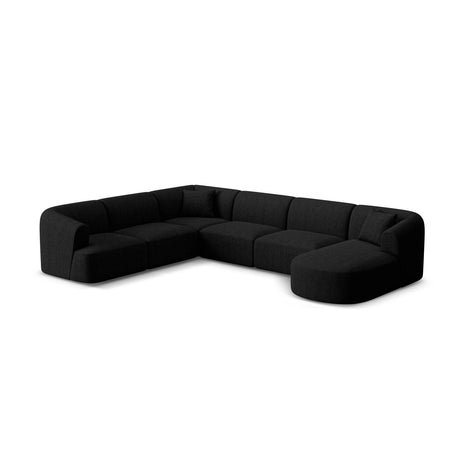 Campi 7-Sitzer Panorama Ecksofa, Linke Seite, aus Strukturierter Stoff in Schwarz (Moly 99), Beine aus Schwarzes Plastik, 330x255x70 cm von Cosmopolitan Design – Bild 4