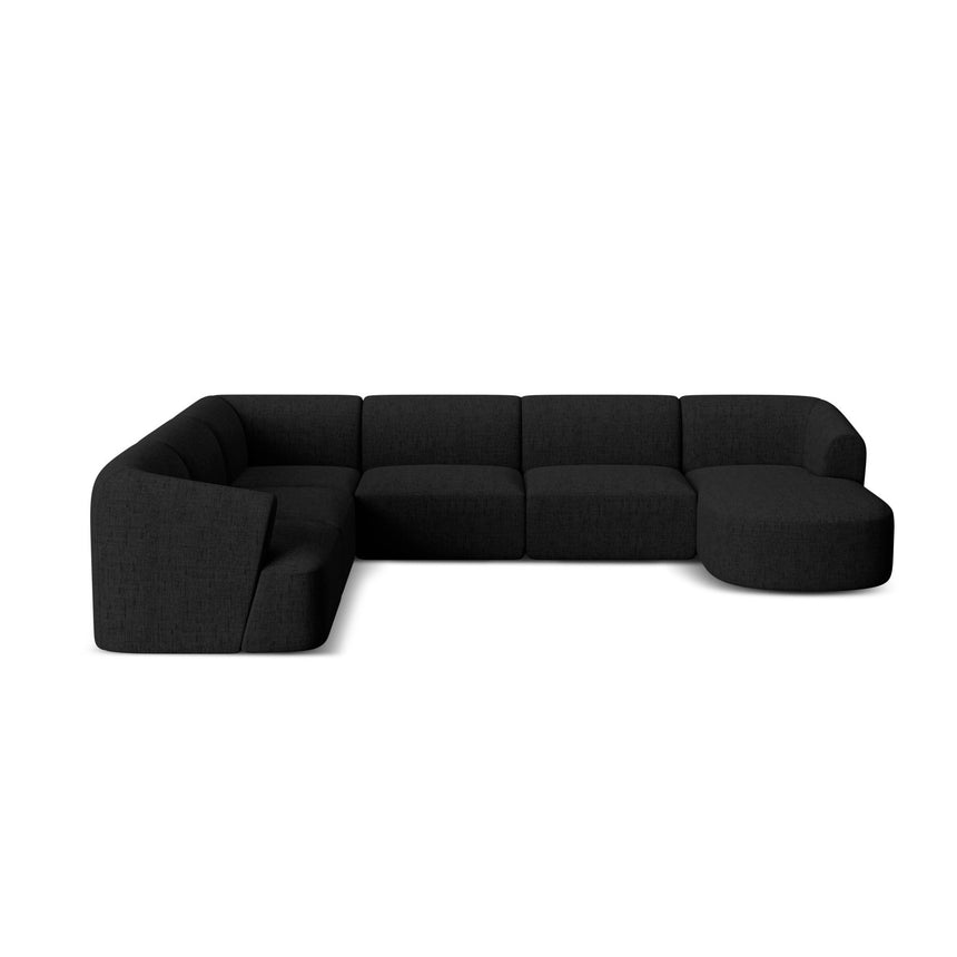 Campi 7-Sitzer Panorama Ecksofa, Linke Seite, aus Strukturierter Stoff in Schwarz (Moly 99), Beine aus Schwarzes Plastik, 330x255x70 cm von Cosmopolitan Design – Bild 5