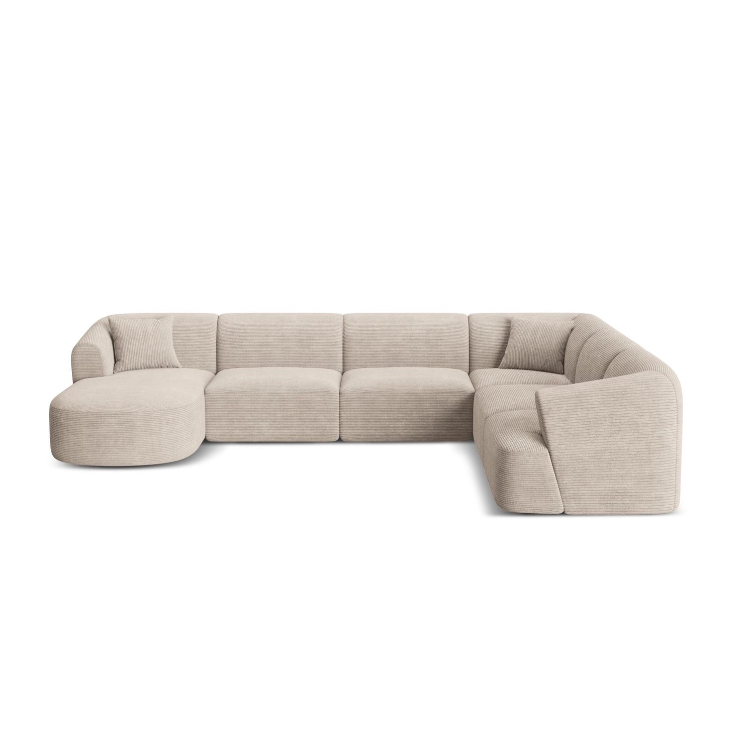 Campi 7-Sitzer Panorama Ecksofa, Rechte Seite, aus Cord in Cappuccino (Lincoln 09D), Beine aus Schwarzes Plastik, 330x255x70 cm von Cosmopolitan Design – Bild 1