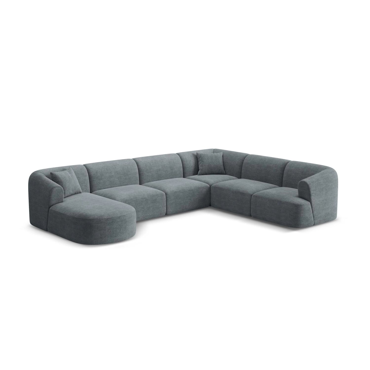 Campi 7-Sitzer Panorama Ecksofa, Rechte Seite, aus Cord in Dunkelgrau (Lincoln 94D), Beine aus Schwarzes Plastik, 330x255x70 cm von Cosmopolitan Design – Bild 4