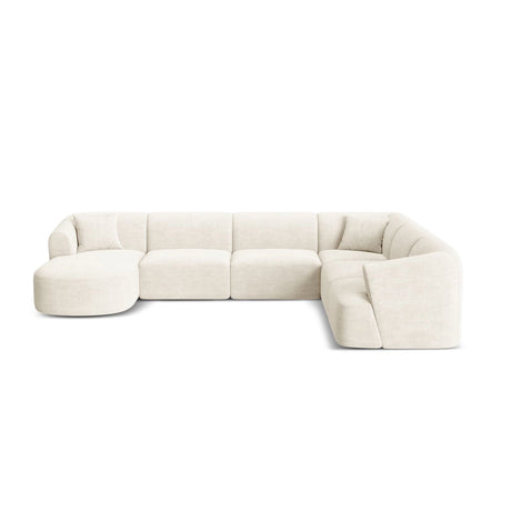 Campi 7-Sitzer Panorama Ecksofa, Rechte Seite, aus Cord in Elfenbein (Lincoln 01D), Beine aus Schwarzes Plastik, 330x255x70 cm von Cosmopolitan Design – Bild 1