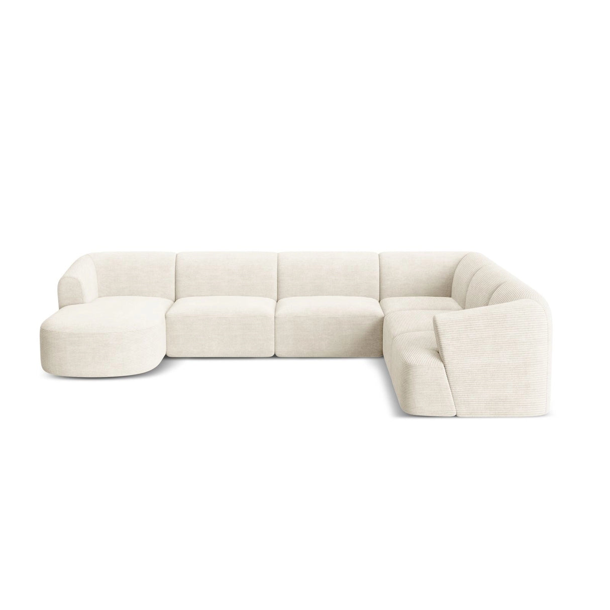 Campi 7-Sitzer Panorama Ecksofa, Rechte Seite, aus Cord in Elfenbein (Lincoln 01D), Beine aus Schwarzes Plastik, 330x255x70 cm von Cosmopolitan Design – Bild 5