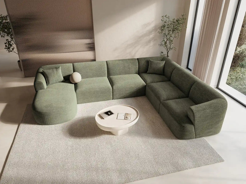 Campi 7-Sitzer Panorama Ecksofa, Rechte Seite, aus Cord in Moosgrün (Lincoln 37D), Beine aus Schwarzes Plastik, 330x255x70 cm von Cosmopolitan Design – Bild 2