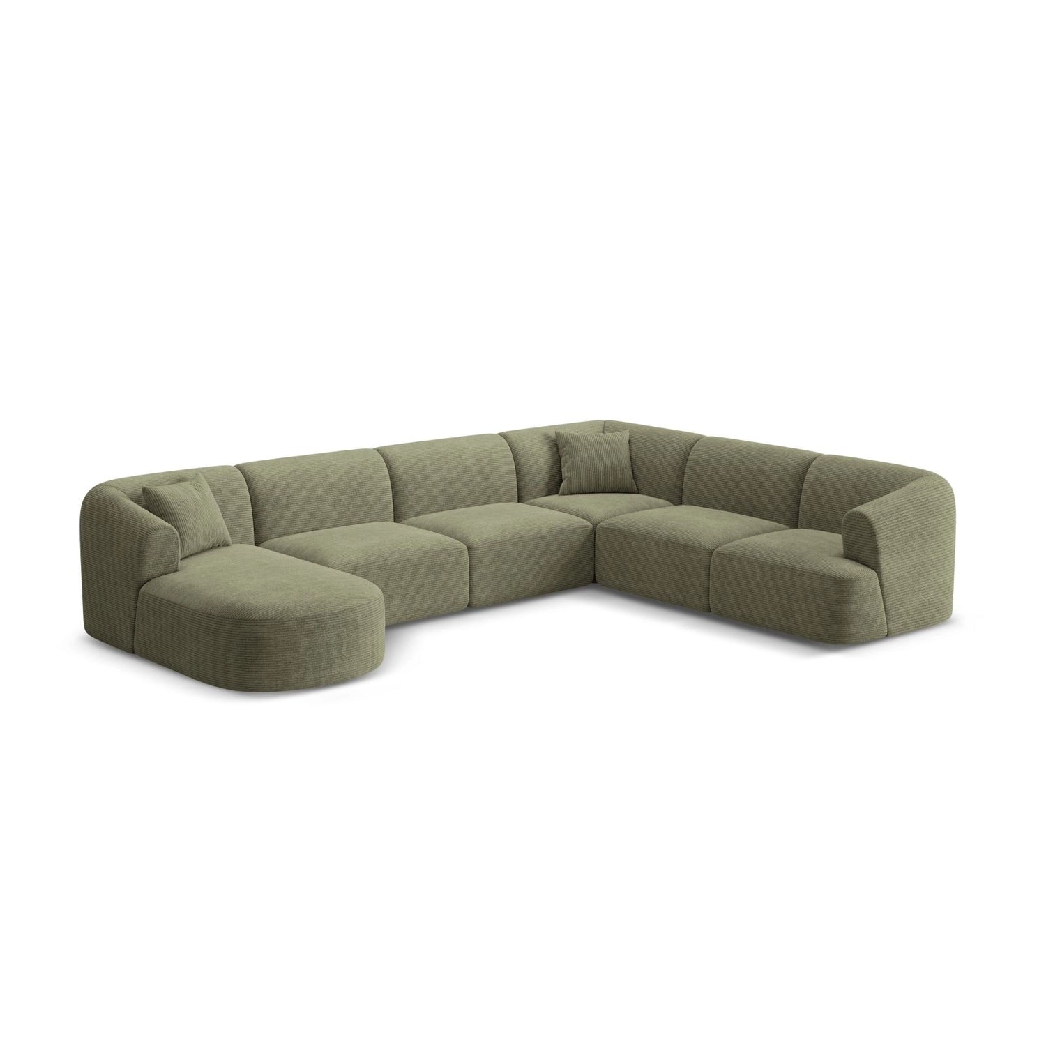 Campi 7-Sitzer Panorama Ecksofa, Rechte Seite, aus Cord in Moosgrün (Lincoln 37D), Beine aus Schwarzes Plastik, 330x255x70 cm von Cosmopolitan Design – Bild 4