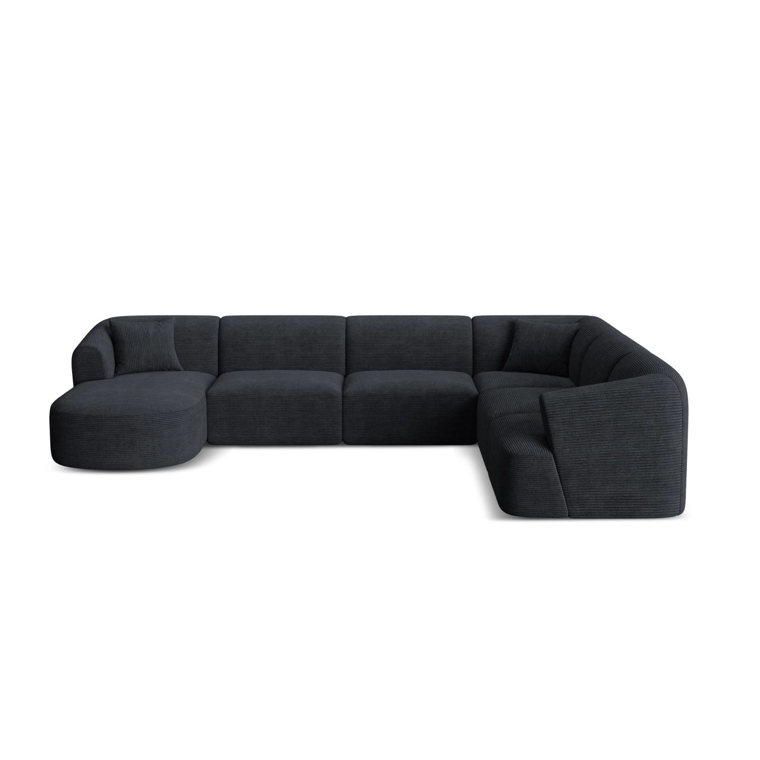 Campi 7-Sitzer Panorama Ecksofa, Rechte Seite, aus Cord in Schwarz (Lincoln 100D), Beine aus Schwarzes Plastik, 330x255x70 cm von Cosmopolitan Design – Bild 1