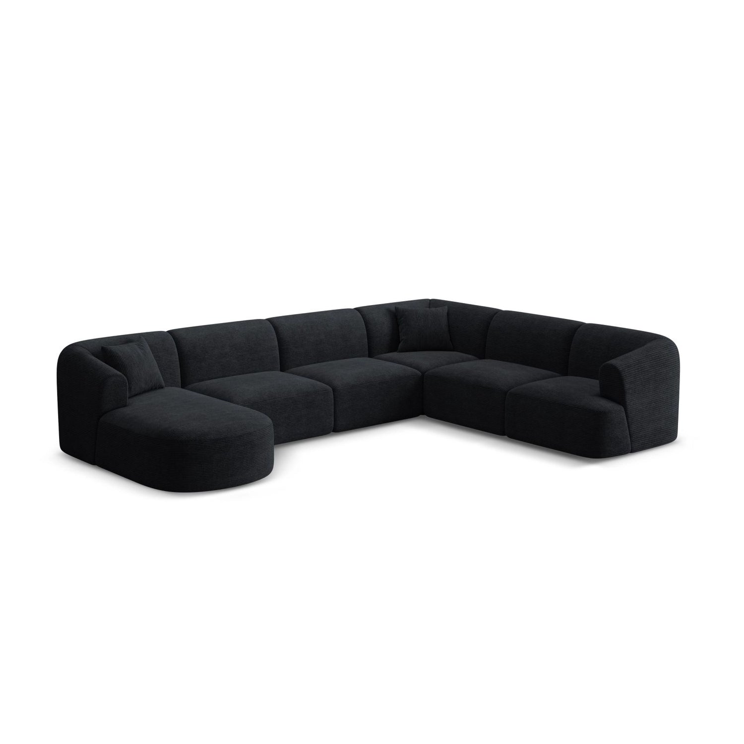 Campi 7-Sitzer Panorama Ecksofa, Rechte Seite, aus Cord in Schwarz (Lincoln 100D), Beine aus Schwarzes Plastik, 330x255x70 cm von Cosmopolitan Design – Bild 4