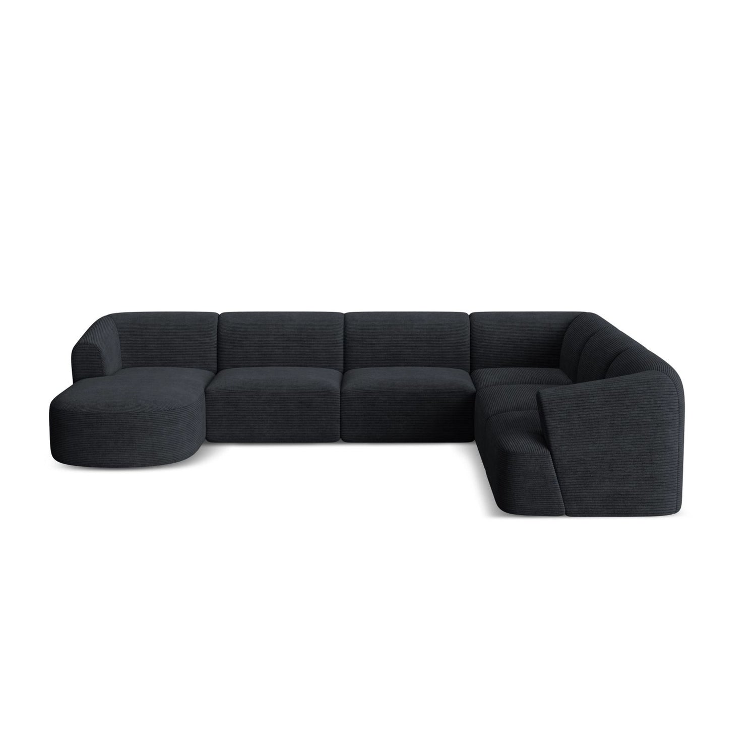 Campi 7-Sitzer Panorama Ecksofa, Rechte Seite, aus Cord in Schwarz (Lincoln 100D), Beine aus Schwarzes Plastik, 330x255x70 cm von Cosmopolitan Design – Bild 5