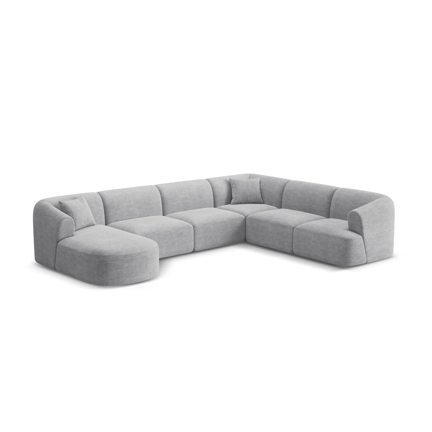 Campi 7-Sitzer Panorama Ecksofa, Rechte Seite, aus Cord in Silber (Lincoln 84D), Beine aus Schwarzes Plastik, 330x255x70 cm von Cosmopolitan Design – Bild 4