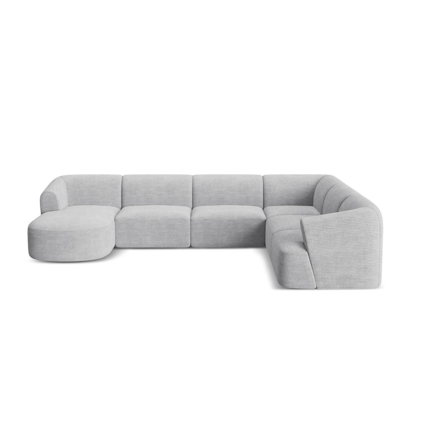 Campi 7-Sitzer Panorama Ecksofa, Rechte Seite, aus Cord in Silber (Lincoln 84D), Beine aus Schwarzes Plastik, 330x255x70 cm von Cosmopolitan Design – Bild 5
