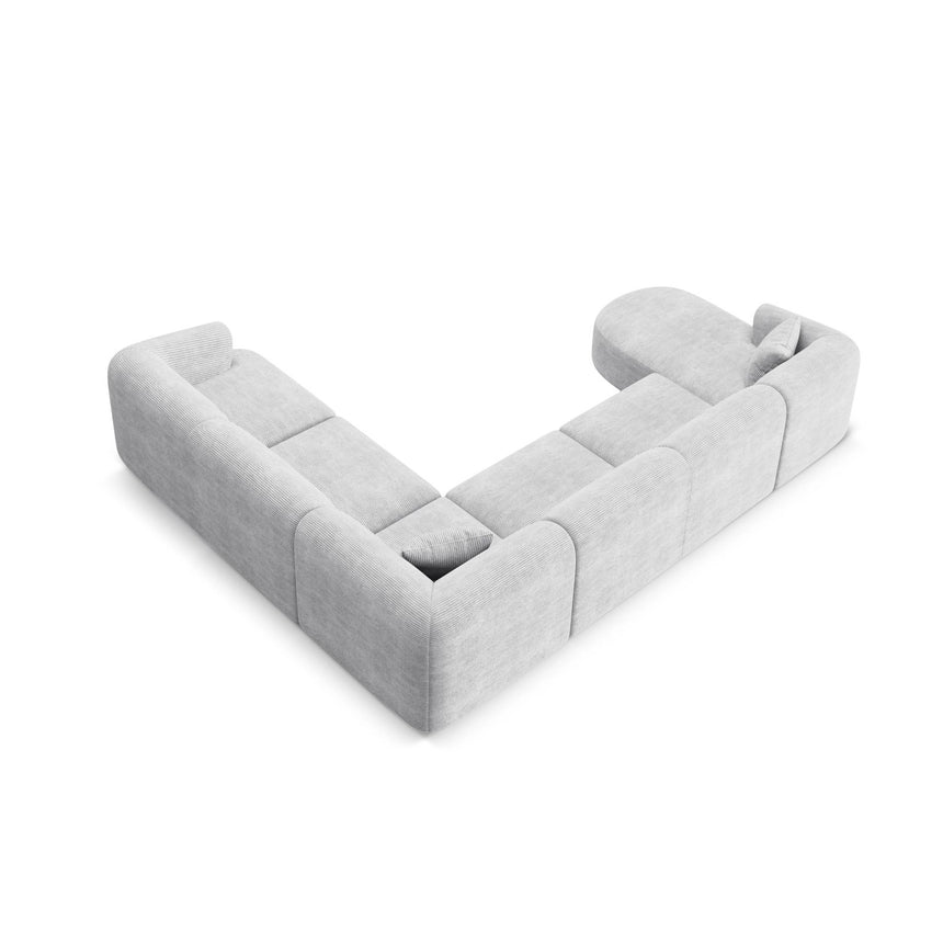 Campi 7-Sitzer Panorama Ecksofa, Rechte Seite, aus Cord in Silber (Lincoln 84D), Beine aus Schwarzes Plastik, 330x255x70 cm von Cosmopolitan Design – Bild 6