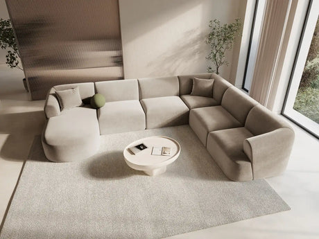Campi 7-Sitzer Panorama Ecksofa, Rechte Seite, aus Samt in Dunkelbeige (Vogue 3), Beine aus Schwarzes Plastik, 330x255x70 cm von Cosmopolitan Design – Bild 2