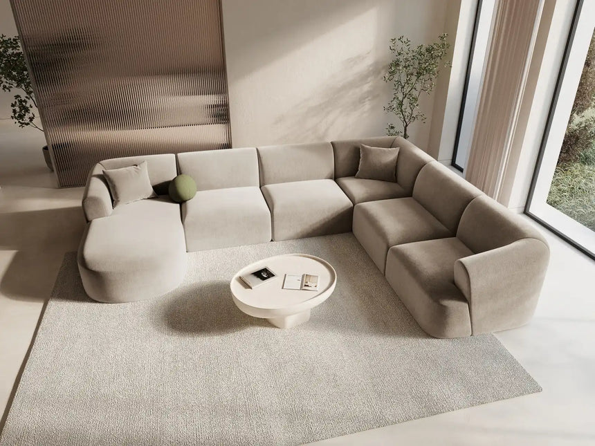 Campi 7-Sitzer Panorama Ecksofa, Rechte Seite, aus Samt in Dunkelbeige (Vogue 3), Beine aus Schwarzes Plastik, 330x255x70 cm von Cosmopolitan Design – Bild 2