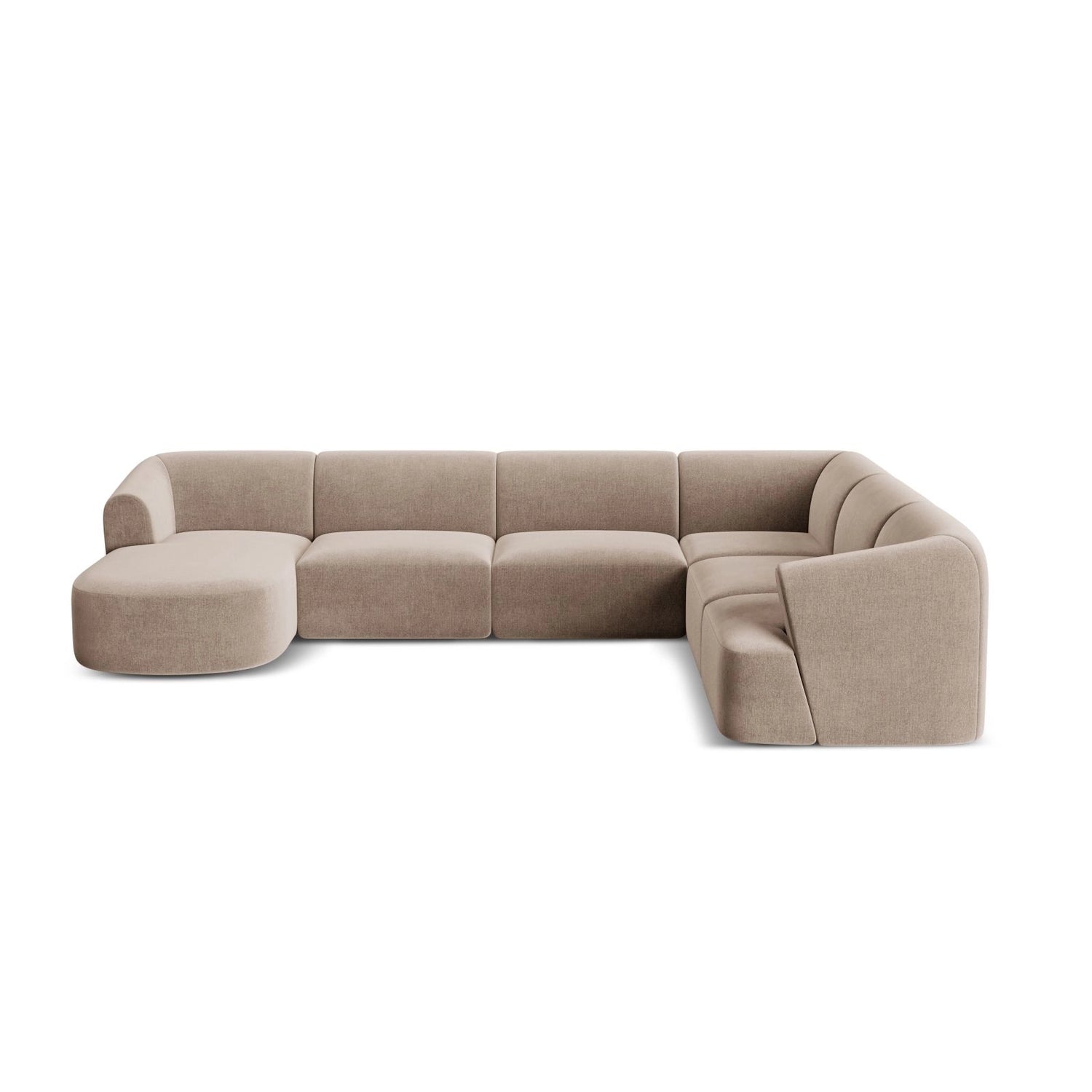 Campi 7-Sitzer Panorama Ecksofa, Rechte Seite, aus Samt in Dunkelbeige (Vogue 3), Beine aus Schwarzes Plastik, 330x255x70 cm von Cosmopolitan Design – Bild 5