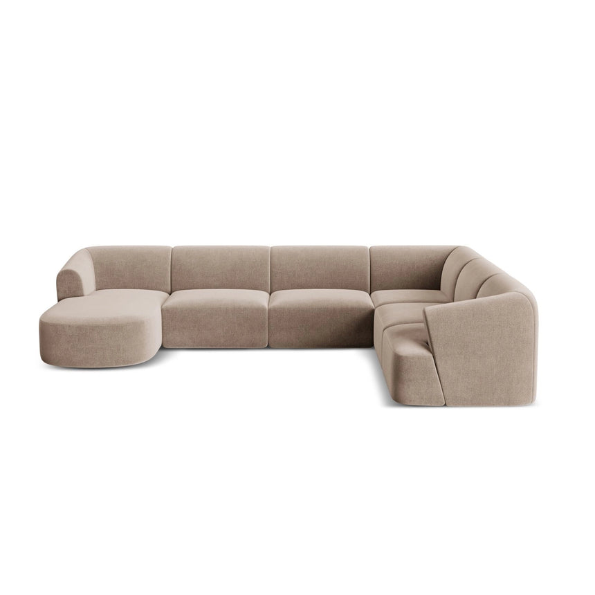 Campi 7-Sitzer Panorama Ecksofa, Rechte Seite, aus Samt in Dunkelbeige (Vogue 3), Beine aus Schwarzes Plastik, 330x255x70 cm von Cosmopolitan Design – Bild 5