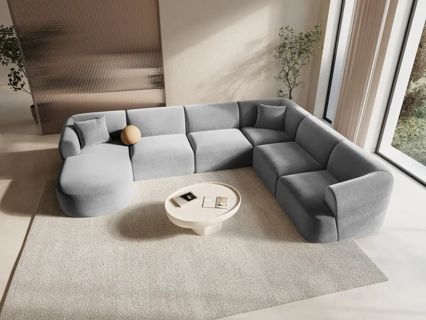 Campi 7-Sitzer Panorama Ecksofa, Rechte Seite, aus Samt in Grau (Vogue 15), Beine aus Schwarzes Plastik, 330x255x70 cm von Cosmopolitan Design – Bild 2