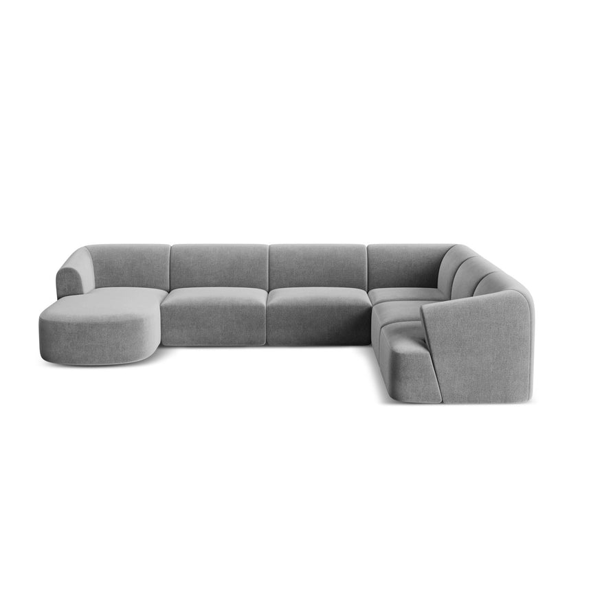 Campi 7-Sitzer Panorama Ecksofa, Rechte Seite, aus Samt in Grau (Vogue 15), Beine aus Schwarzes Plastik, 330x255x70 cm von Cosmopolitan Design – Bild 5