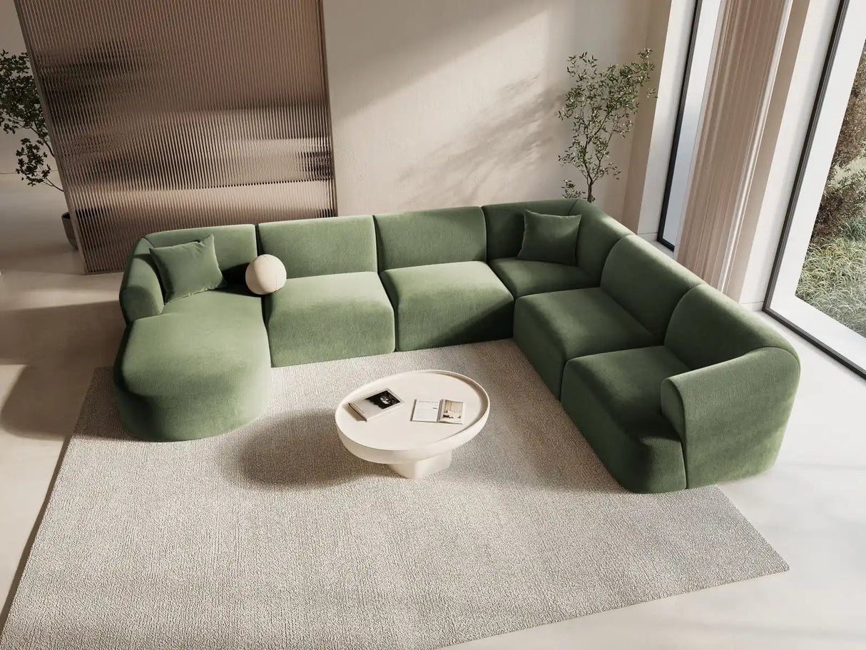 Campi 7-Sitzer Panorama Ecksofa, Rechte Seite, aus Samt in Grün (Vogue 11), Beine aus Schwarzes Plastik, 330x255x70 cm von Cosmopolitan Design – Bild 2