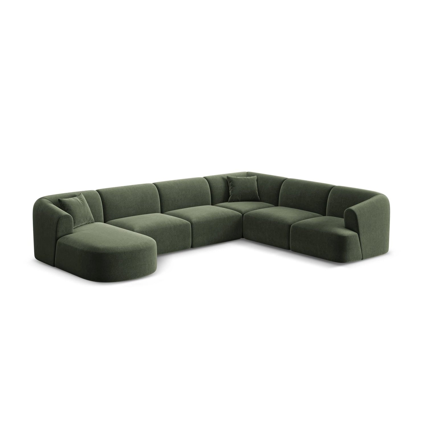 Campi 7-Sitzer Panorama Ecksofa, Rechte Seite, aus Samt in Grün (Vogue 11), Beine aus Schwarzes Plastik, 330x255x70 cm von Cosmopolitan Design – Bild 4
