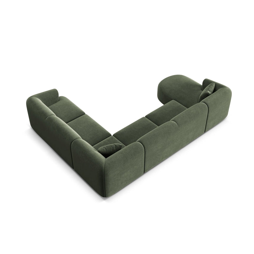 Campi 7-Sitzer Panorama Ecksofa, Rechte Seite, aus Samt in Grün (Vogue 11), Beine aus Schwarzes Plastik, 330x255x70 cm von Cosmopolitan Design – Bild 6