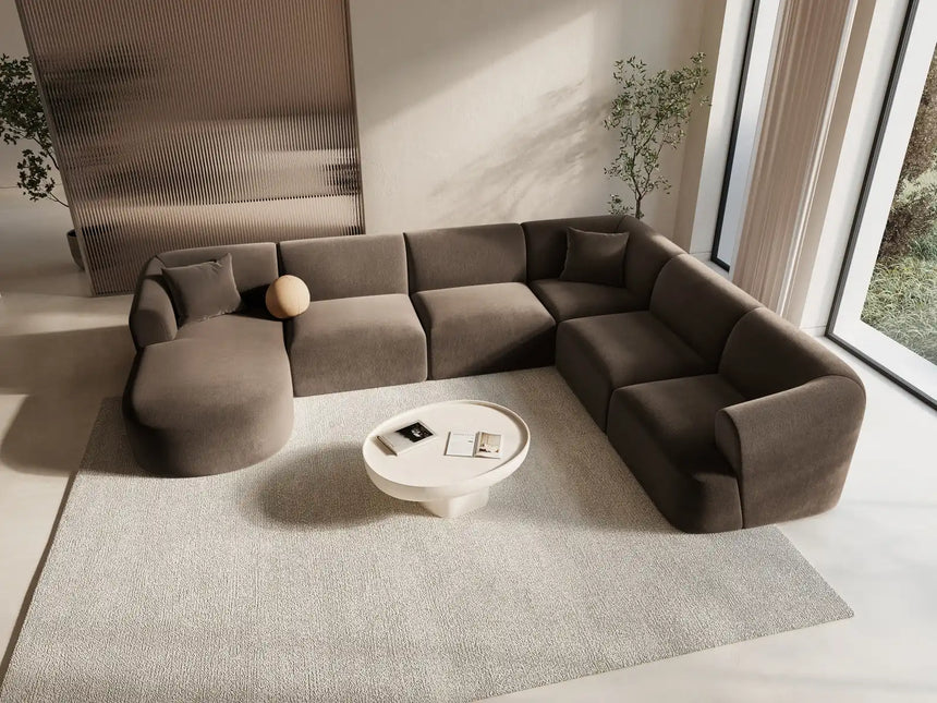 Campi 7-Sitzer Panorama Ecksofa, Rechte Seite, aus Samt in Schokolade (Vogue 6), Beine aus Schwarzes Plastik, 330x255x70 cm von Cosmopolitan Design – Bild 2