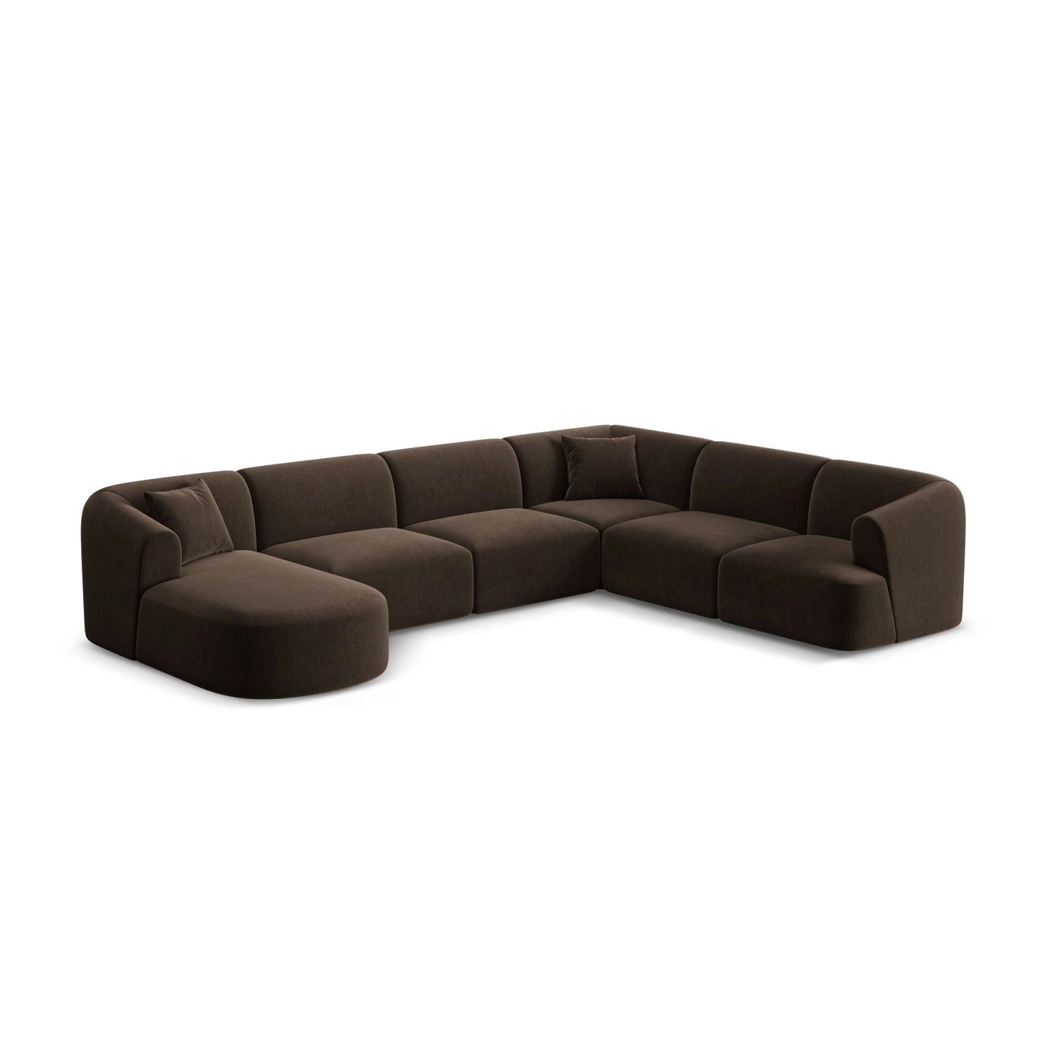 Campi 7-Sitzer Panorama Ecksofa, Rechte Seite, aus Samt in Schokolade (Vogue 6), Beine aus Schwarzes Plastik, 330x255x70 cm von Cosmopolitan Design – Bild 4