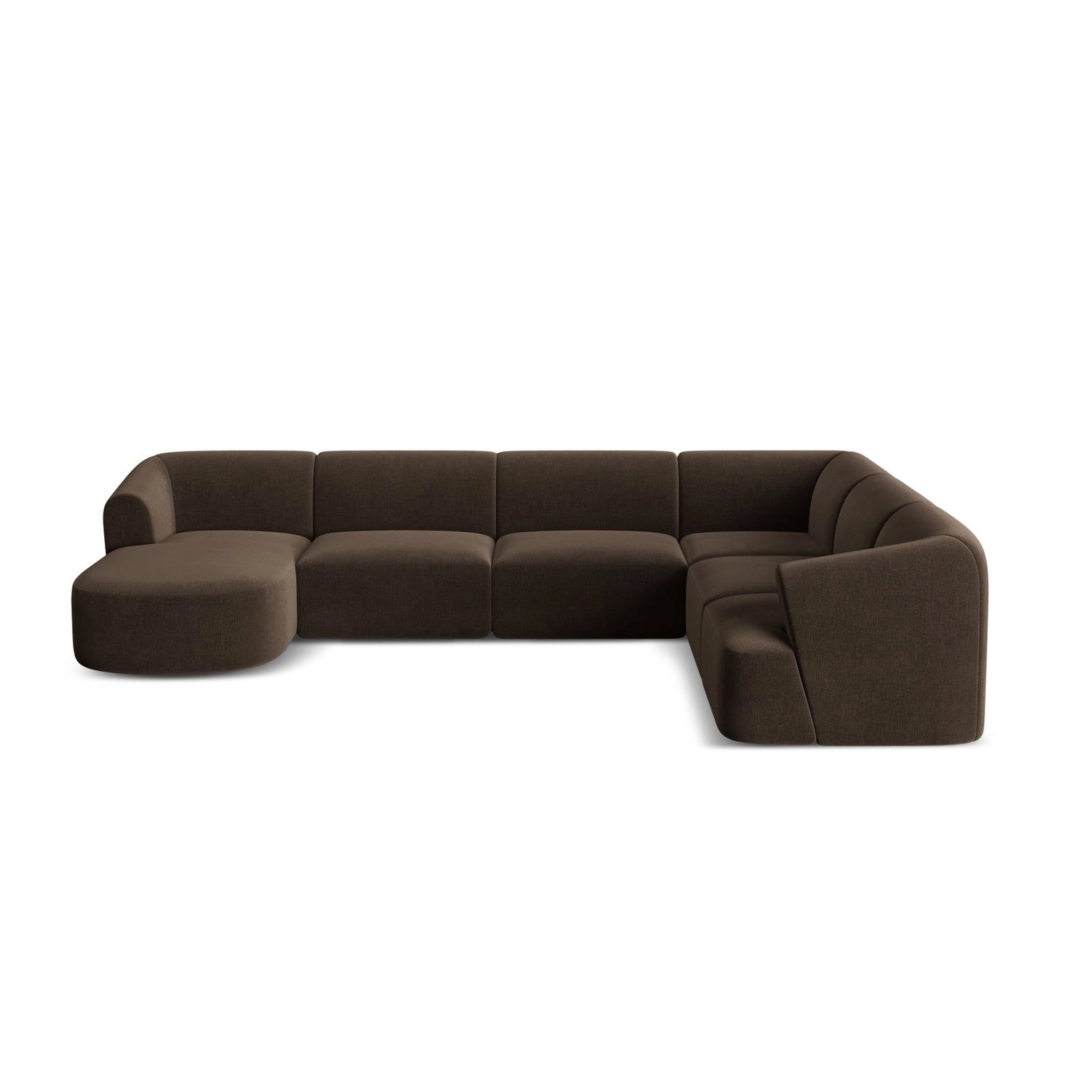 Campi 7-Sitzer Panorama Ecksofa, Rechte Seite, aus Samt in Schokolade (Vogue 6), Beine aus Schwarzes Plastik, 330x255x70 cm von Cosmopolitan Design – Bild 5