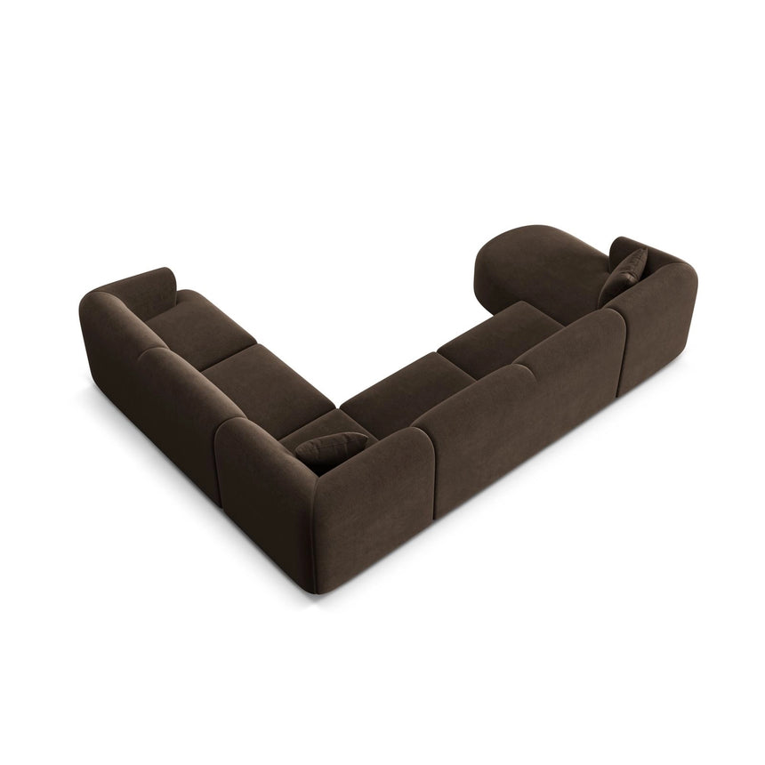 Campi 7-Sitzer Panorama Ecksofa, Rechte Seite, aus Samt in Schokolade (Vogue 6), Beine aus Schwarzes Plastik, 330x255x70 cm von Cosmopolitan Design – Bild 6