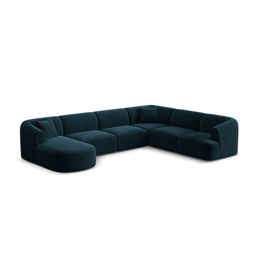 Campi 7-Sitzer Panorama Ecksofa, Rechte Seite, aus Samt in Tiefes Petrol (Vogue 13), Beine aus Schwarzes Plastik, 330x255x70 cm von Cosmopolitan Design – Bild 4