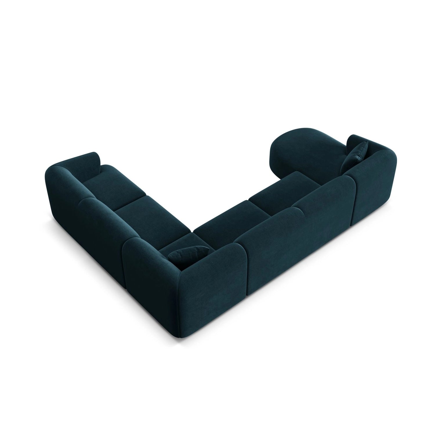 Campi 7-Sitzer Panorama Ecksofa, Rechte Seite, aus Samt in Tiefes Petrol (Vogue 13), Beine aus Schwarzes Plastik, 330x255x70 cm von Cosmopolitan Design – Bild 6